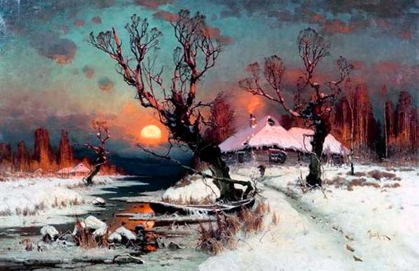картинка Сочинение по картине Закат солнца зимой Клевера для 3 класса Клевер - Закат солнца зимой
